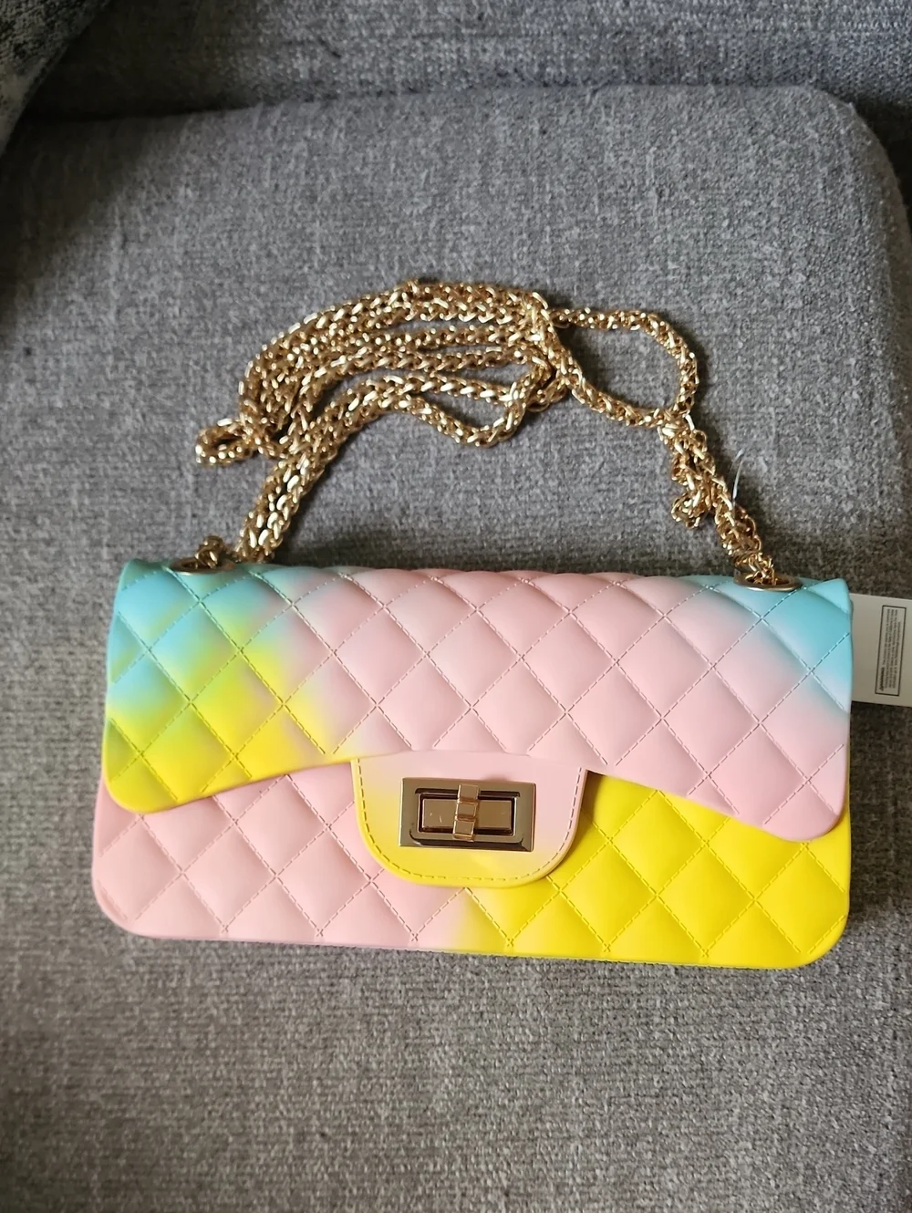 Pastel Quilted Chain Shoulder Bag in Pink, Blue & Yellow